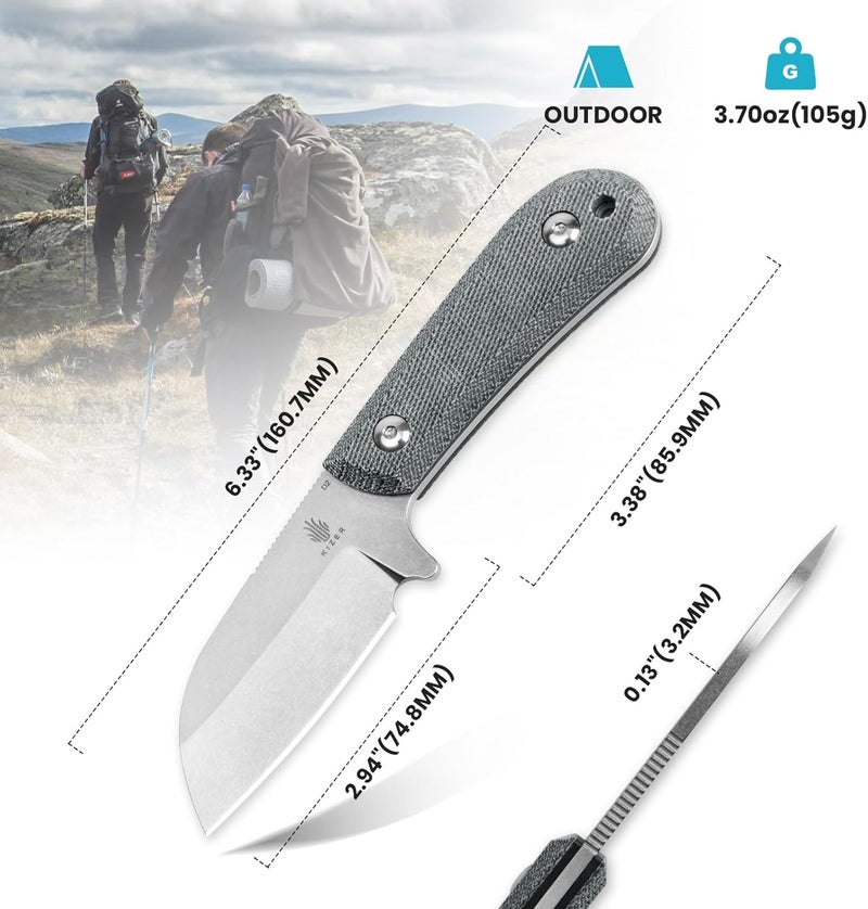KIZER Deckhand Fixed Blade Hunting Knife with Sheath, D2 Blade Camping Knife G10+Micarta Handle Lightweight EDC Fixed Blade for Men Women Outdoor, for Hunting Survival 1062A1 - Image 5